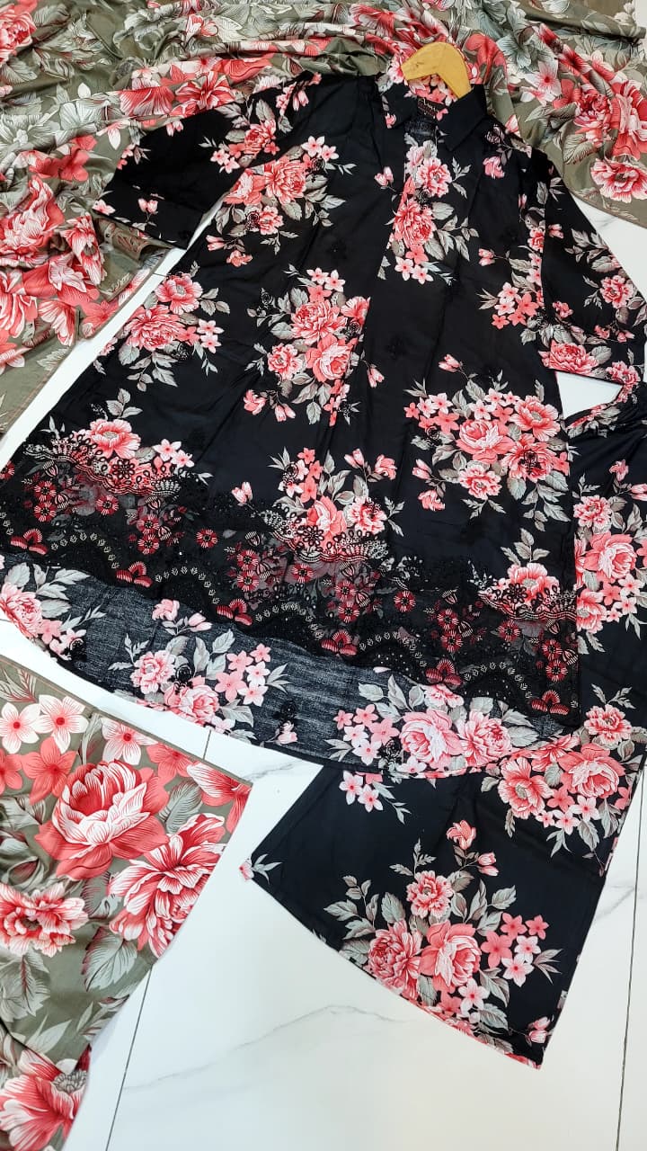 Pakistani women's lawn A-Line printed casual outfit detail view