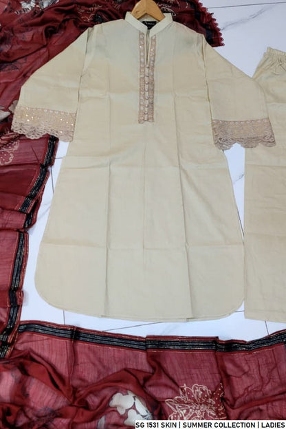 Skin lawn Pakistani women's A-Line casual shirt side view
