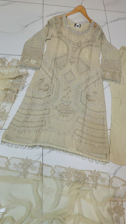 Pakistani women's fawn chiffon straight shirt full view