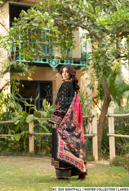 Pakistani women's nightfall navy silk short shirt back view