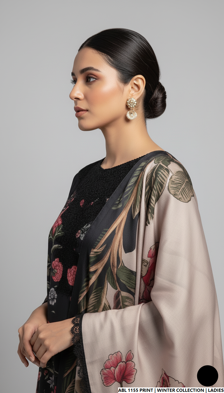 Pakistani women's printed lawn kaftan detail view
