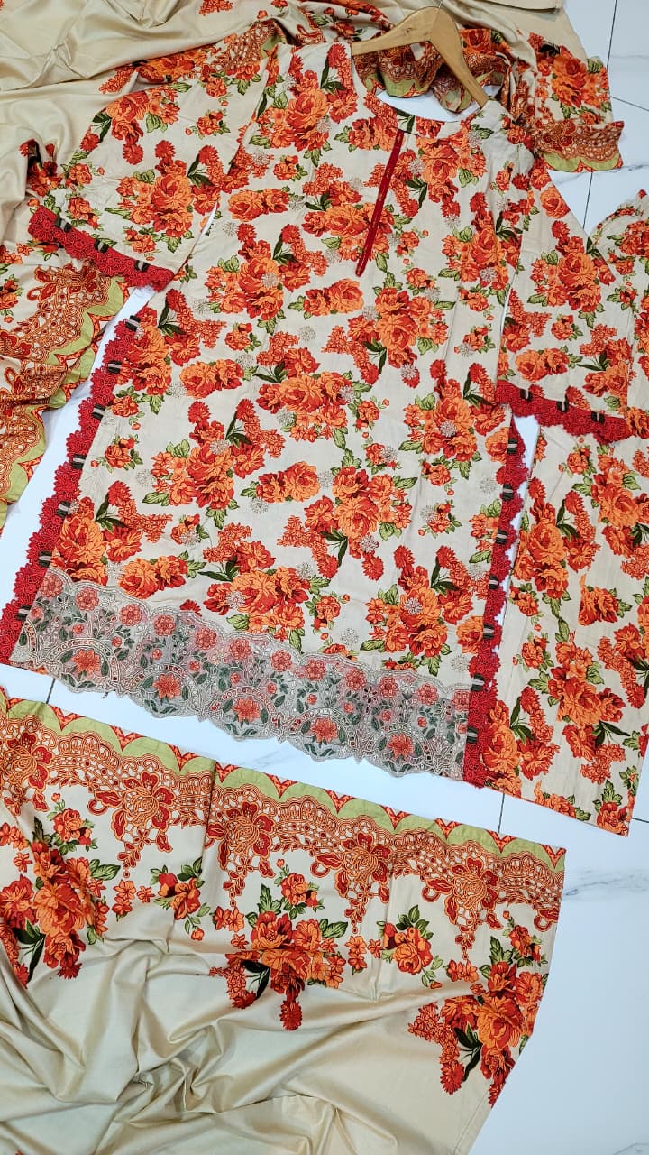 Pakistani women's lawn A-Line printed casual outfit back view
