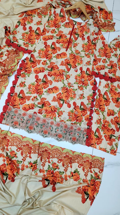 Pakistani women's lawn A-Line printed casual outfit back view