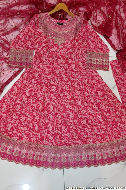 Pakistani women's pink lawn A-Line casual shirt full view