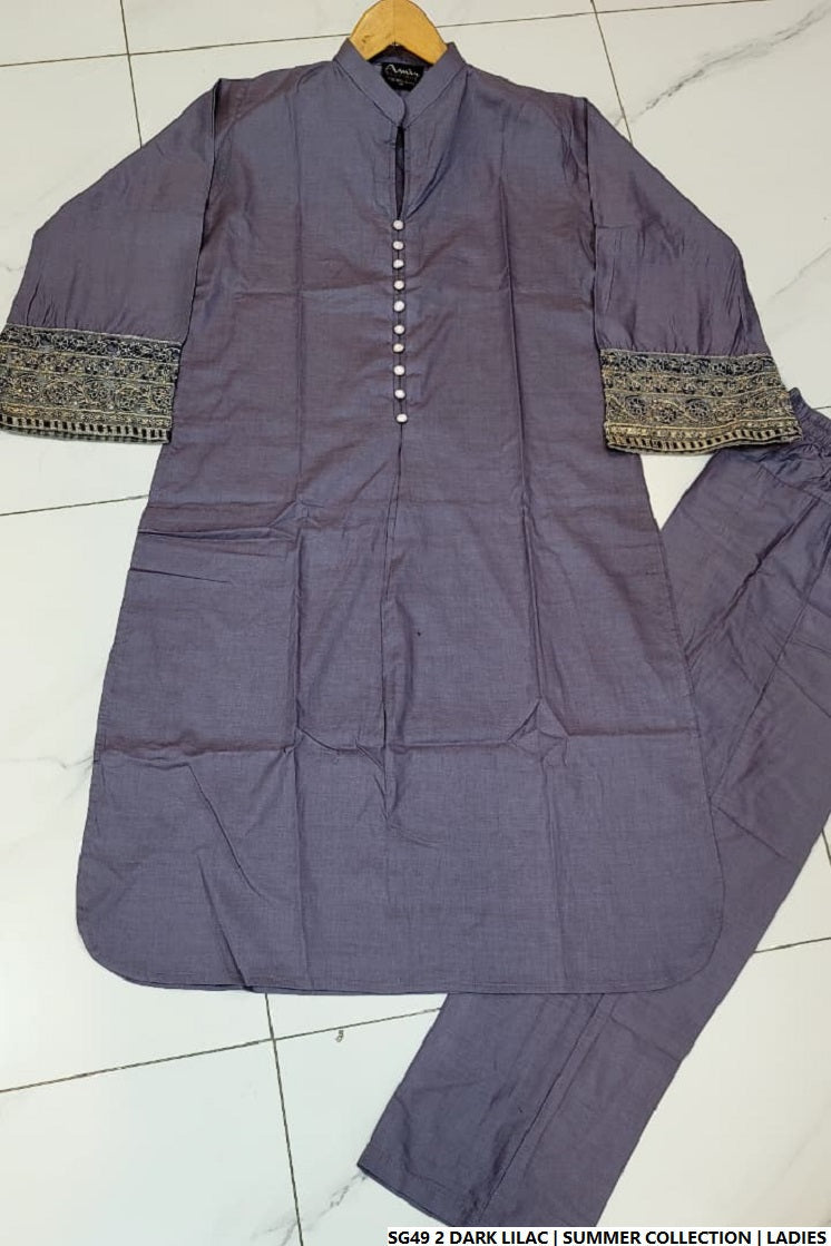 Dark lilac lawn Pakistani women's A-Line casual shirt side view