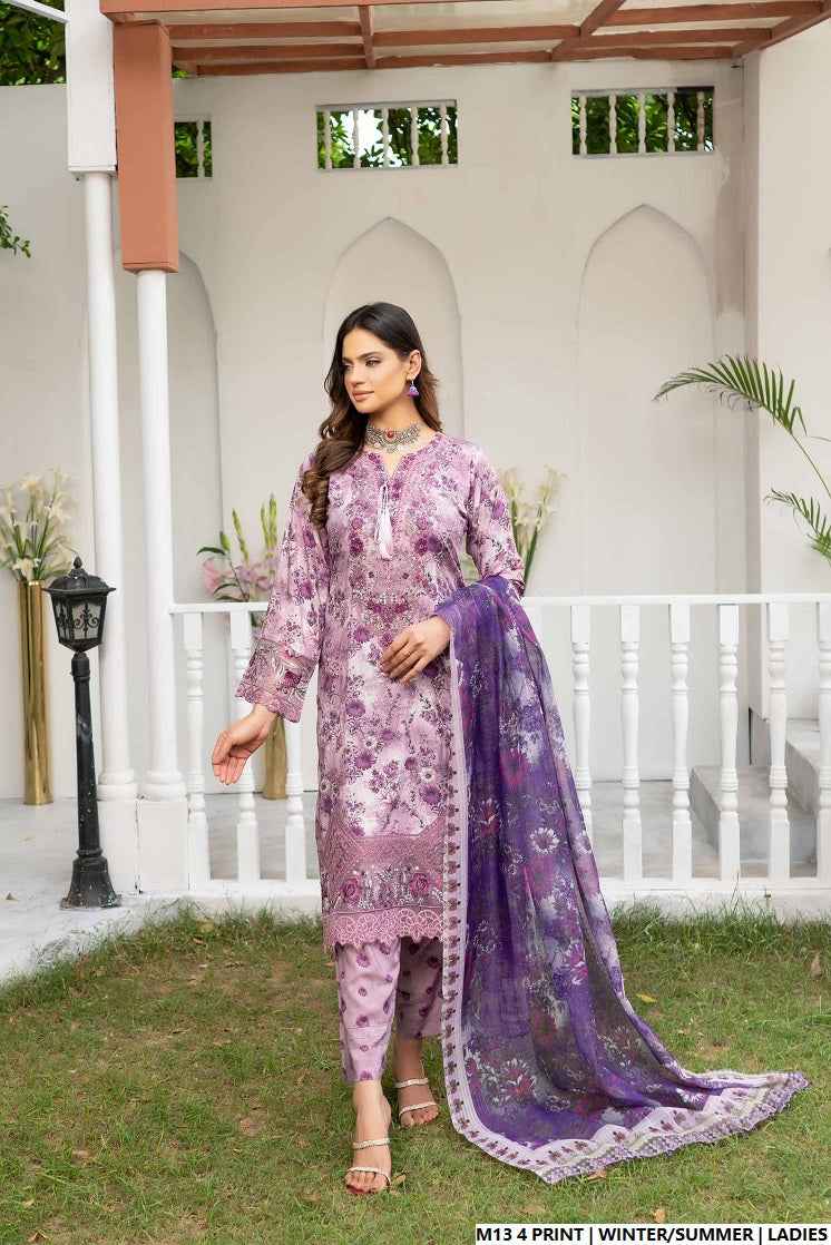 Lawn A-Line printed shirt - Pakistani women's casual summer outfit with cotton trouser and lawn dupatta front view