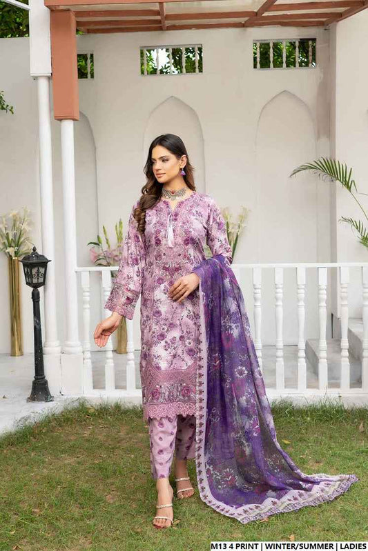 Lawn A-Line printed shirt - Pakistani women's casual summer outfit with cotton trouser and lawn dupatta front view