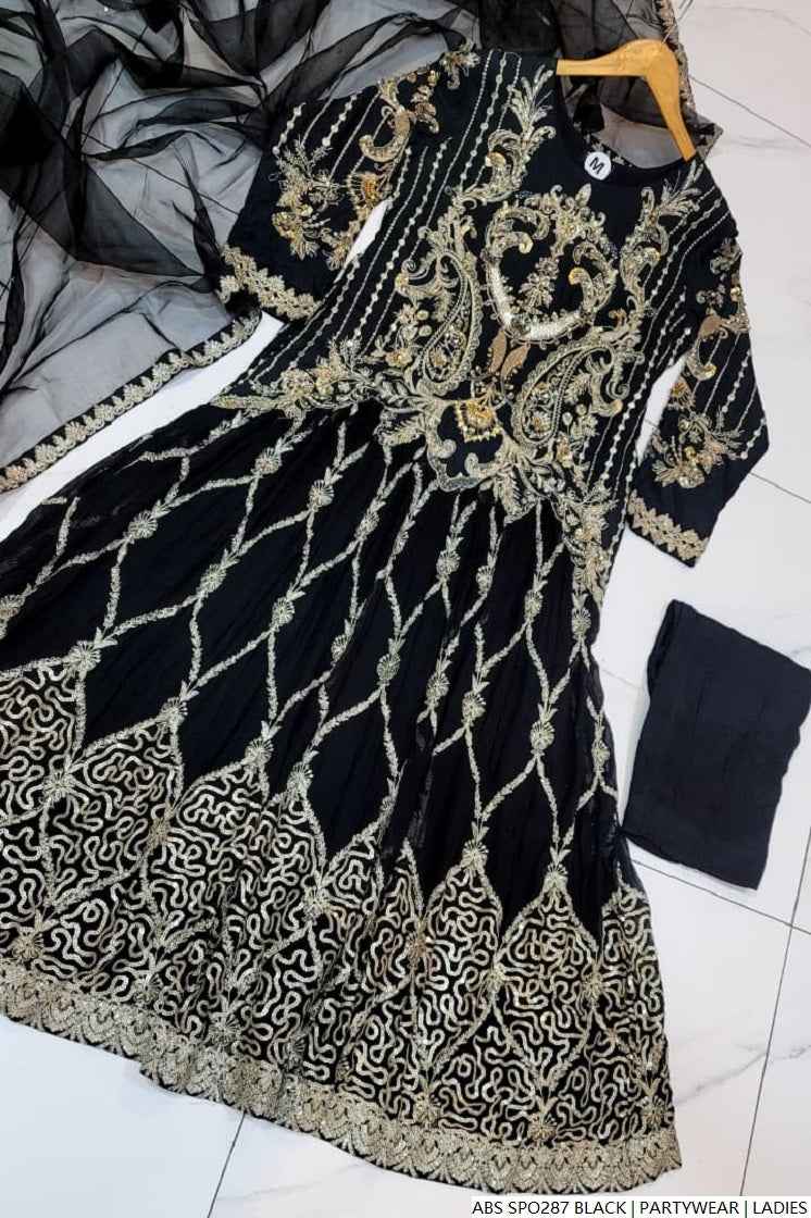 Pakistani women's black chiffon straight shirt plazo back view