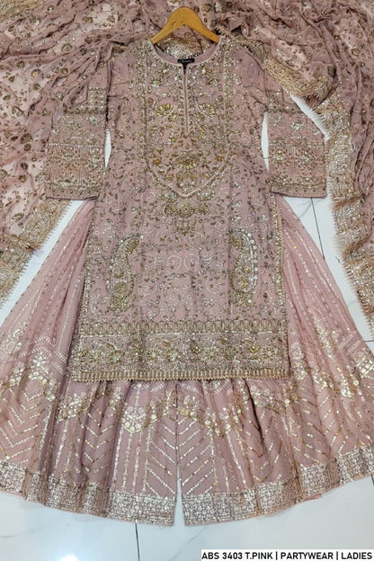 Pakistani women's tea pink organza straight shirt back view