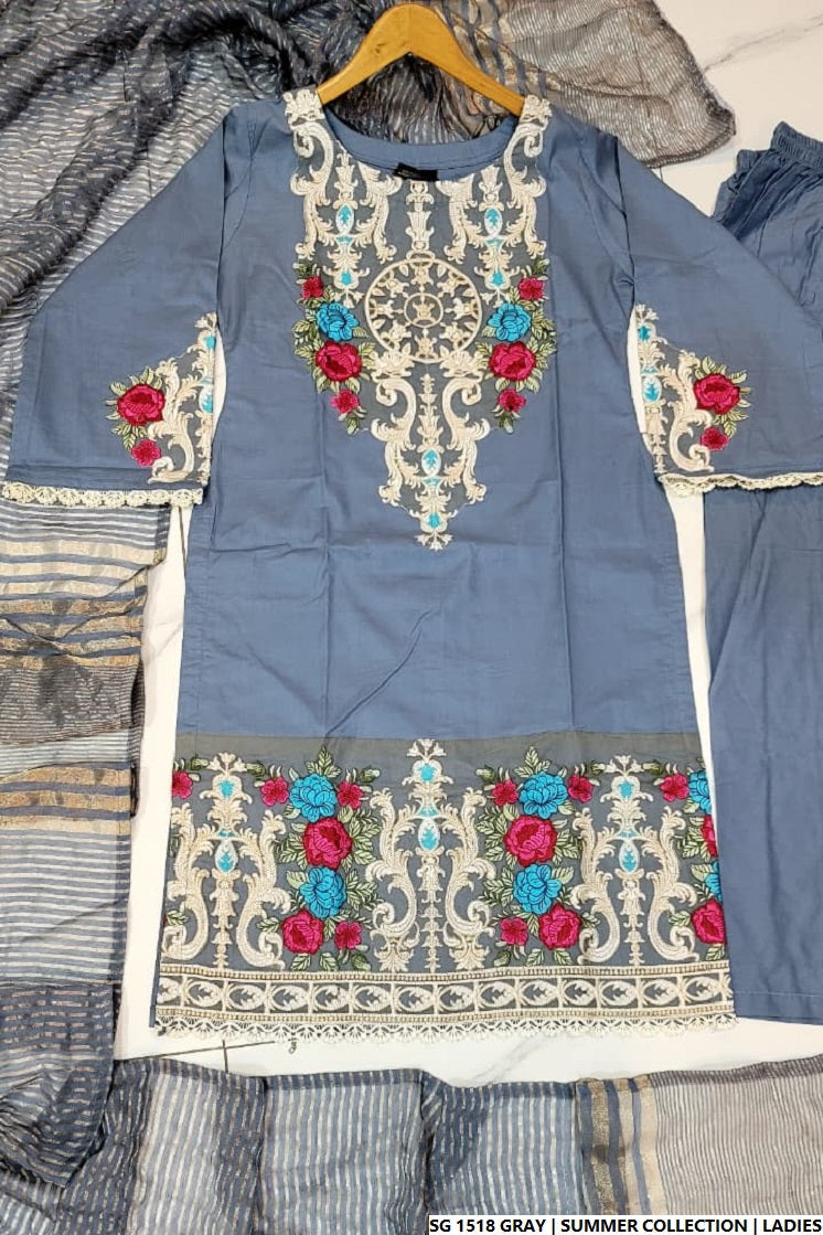 Pakistani women's grey lawn A-Line casual shirt full view
