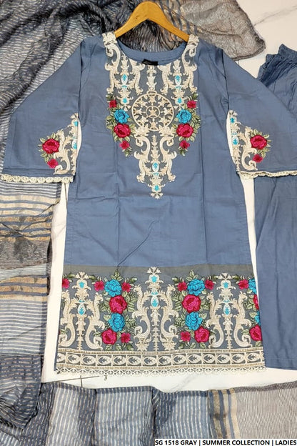 Pakistani women's grey lawn A-Line casual shirt full view