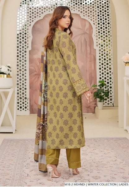 Pakistani women's mehndi green lawn A-Line casual shirt detail view