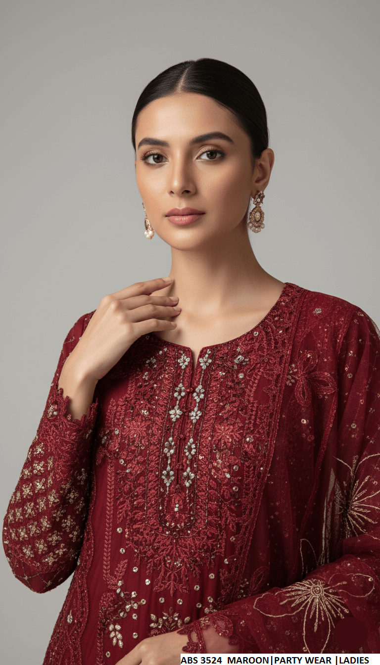 Maroon chiffon Pakistani women's straight shirt side view