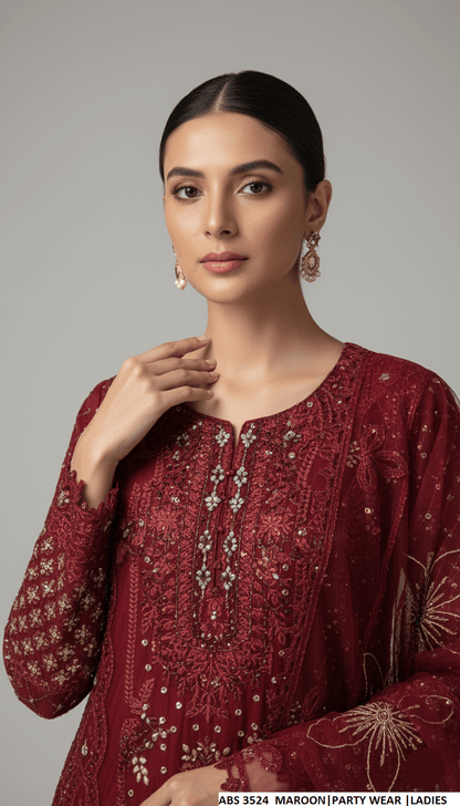 Maroon chiffon Pakistani women's straight shirt side view