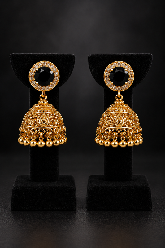 JW35 – Black & Gold-Tone Jhumka Earrings