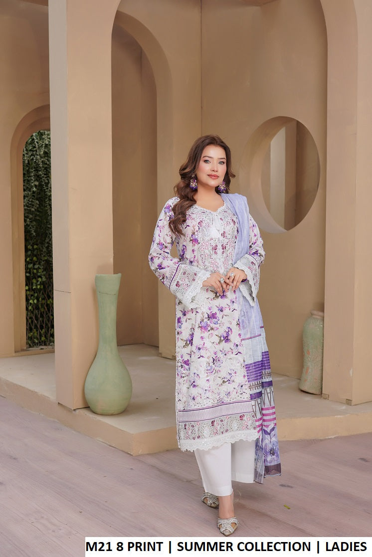 Lawn A-Line printed shirt plazo - Pakistani women's casual summer outfit with digital print dupatta front view