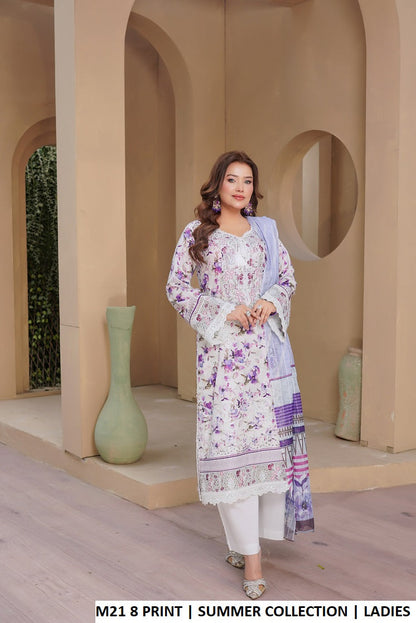 Lawn A-Line printed shirt plazo - Pakistani women's casual summer outfit with digital print dupatta front view
