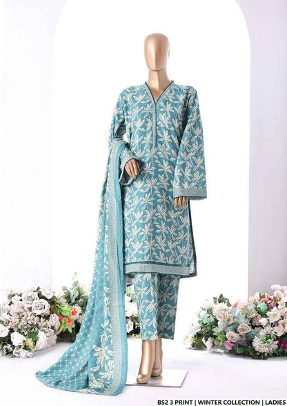 Lawn A-Line printed shirt - Pakistani women's casual summer outfit with cotton trouser and lawn dupatta front view