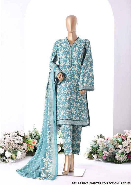 Lawn A-Line printed shirt - Pakistani women's casual summer outfit with cotton trouser and lawn dupatta front view