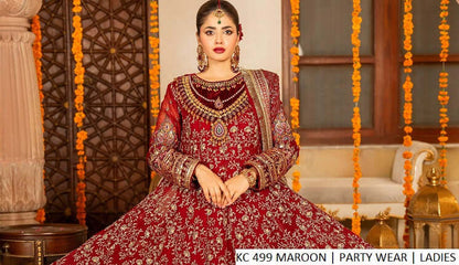 Pakistani women's maroon chiffon long frock plazo back view