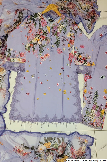Pakistani women's lilac organza A-Line shirt full view