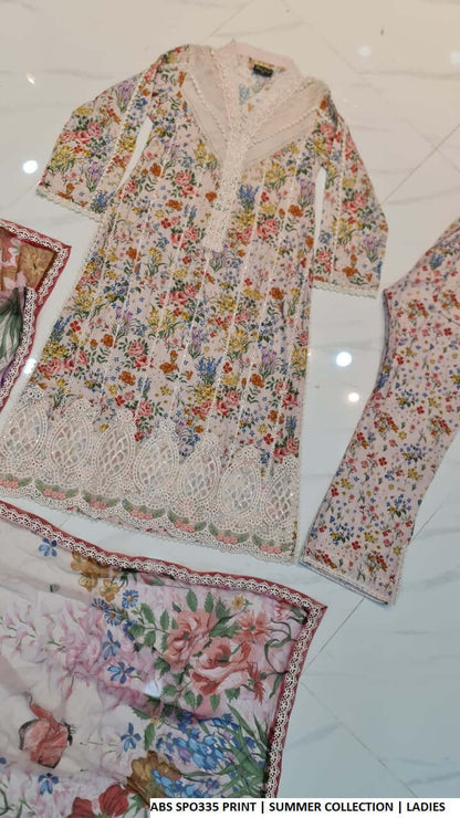 Pakistani women's chiffon printed straight shirt plazo back view