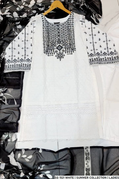 White lawn Pakistani women's A-Line casual shirt side view