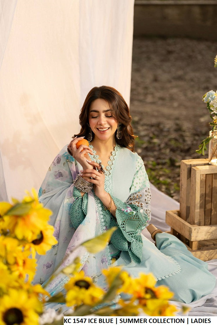 Pakistani women's ice blue cotton short shirt detail view