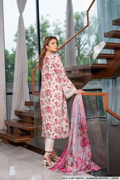 Pakistani women's lawn A-Line printed casual outfit back view
