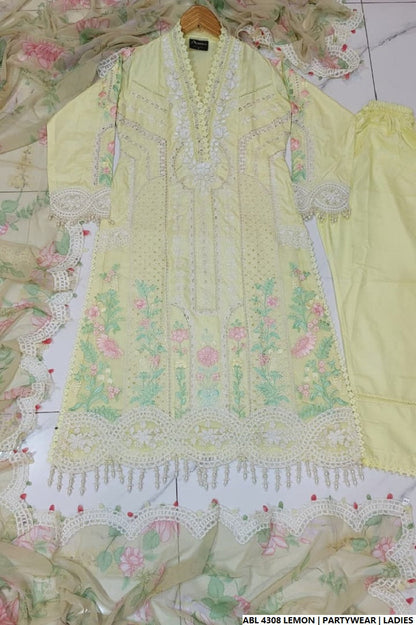 Pakistani women's lemon yellow organza A-Line shirt back view