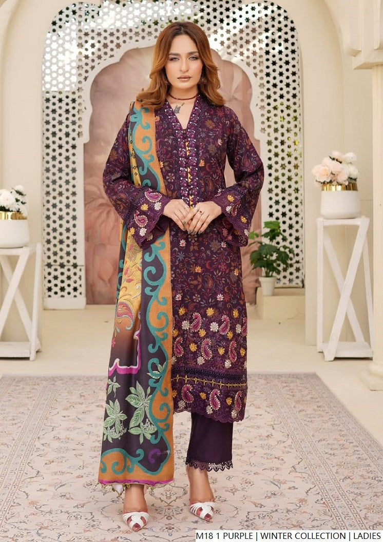Pakistani women's dark purple lawn A-Line casual outfit back view