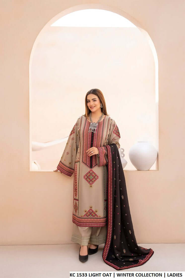 Silk short shirt light oat - Pakistani women's traditional casual outfit front view
