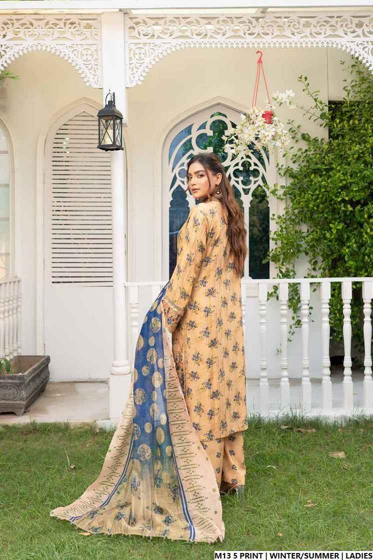 Pakistani women's lawn A-Line printed casual outfit back view