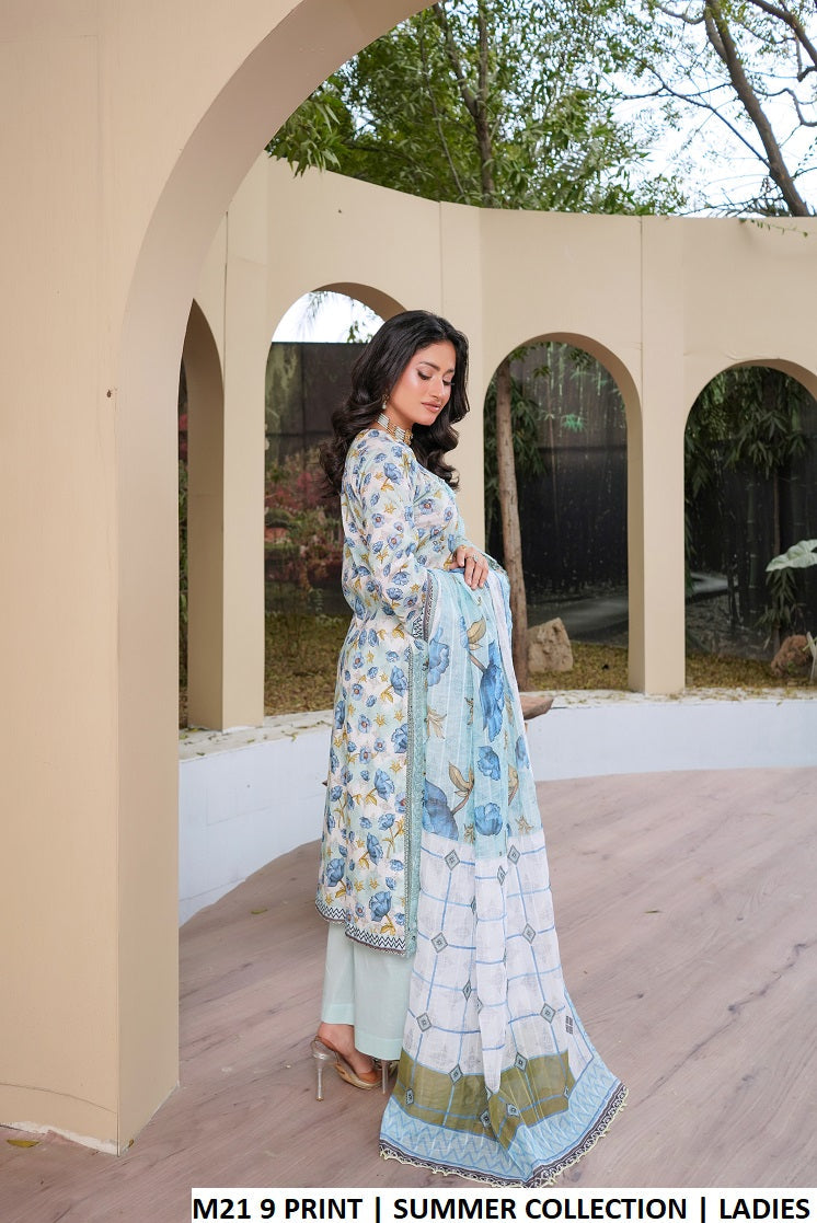Pakistani women's lawn A-Line printed shirt plazo side view
