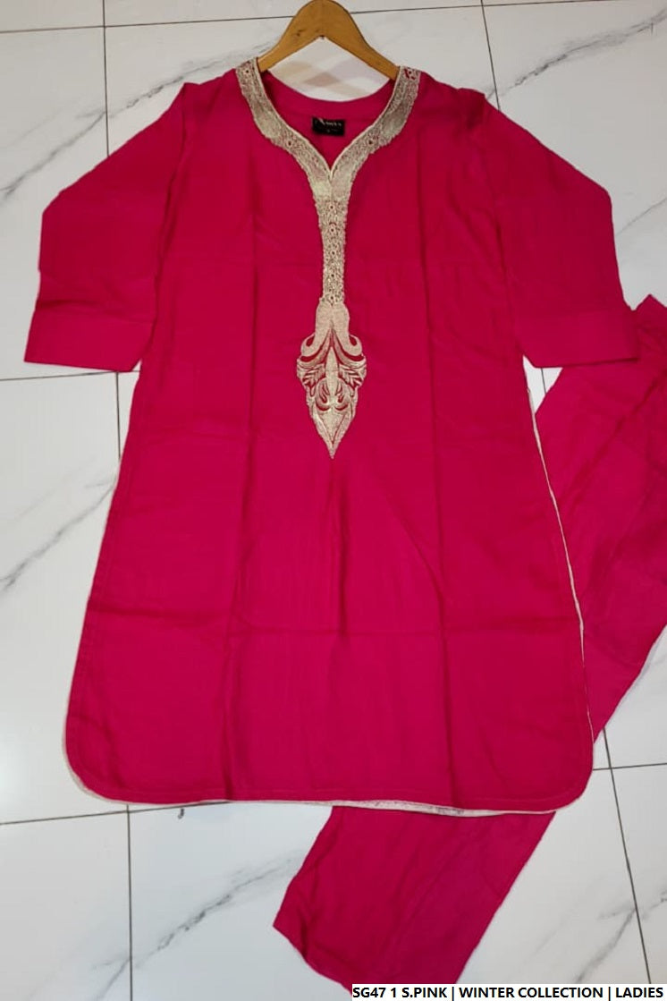 Pakistani women's shocking pink lawn A-Line casual outfit back view