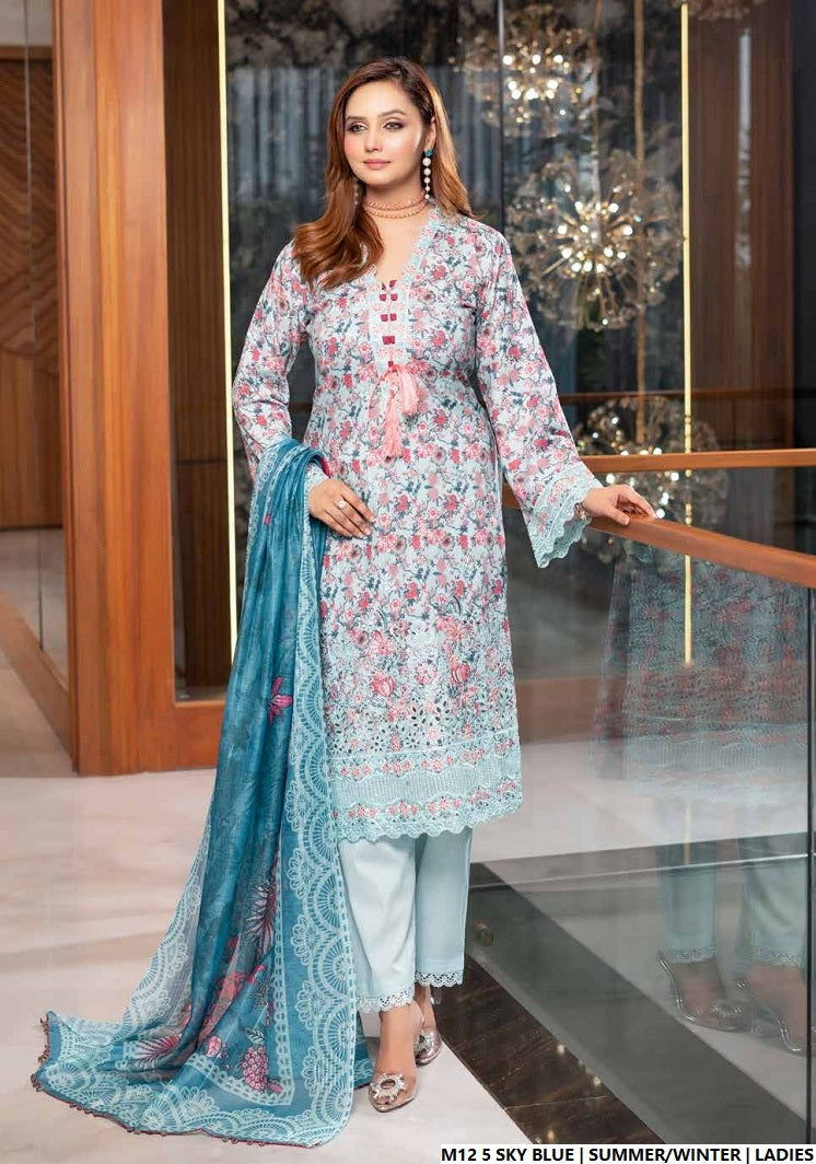 Lawn A-Line printed shirt - Pakistani women's casual summer outfit with cotton trouser and lawn dupatta front view