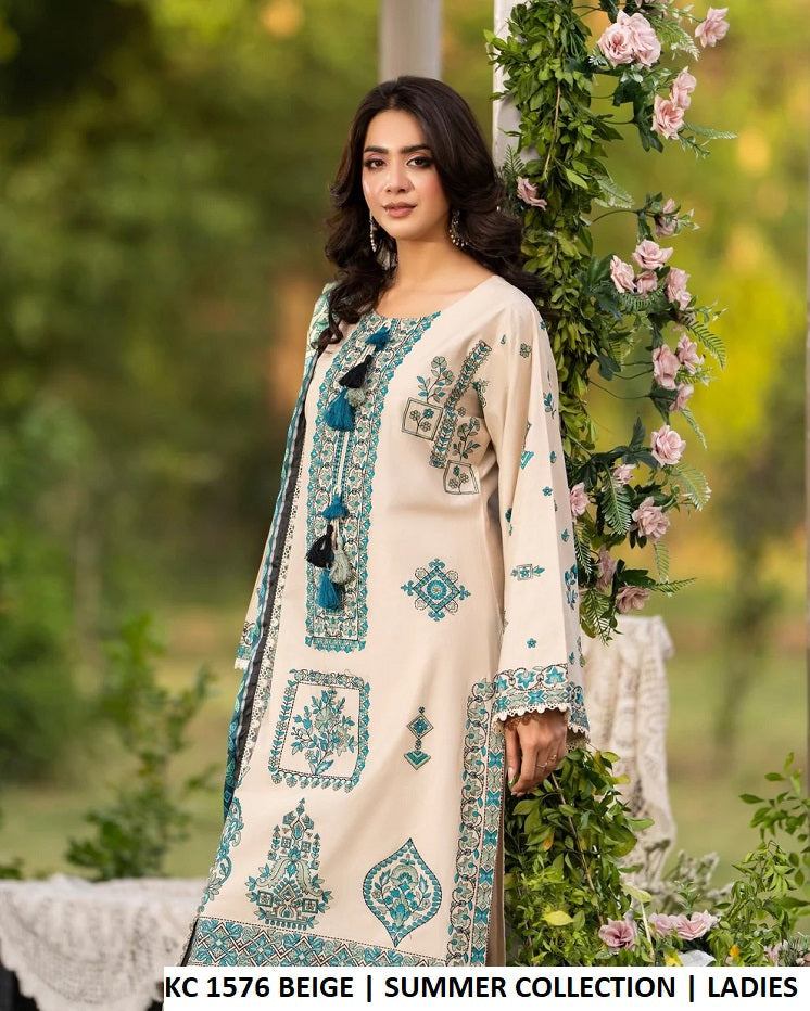 KC Sunehri 1576 Sand Beige - Sand Beige Embroidered 3-Piece Women's Ready to Wear Suit