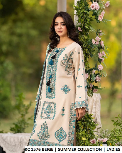 KC Sunehri 1576 Sand Beige - Sand Beige Embroidered 3-Piece Women's Ready to Wear Suit