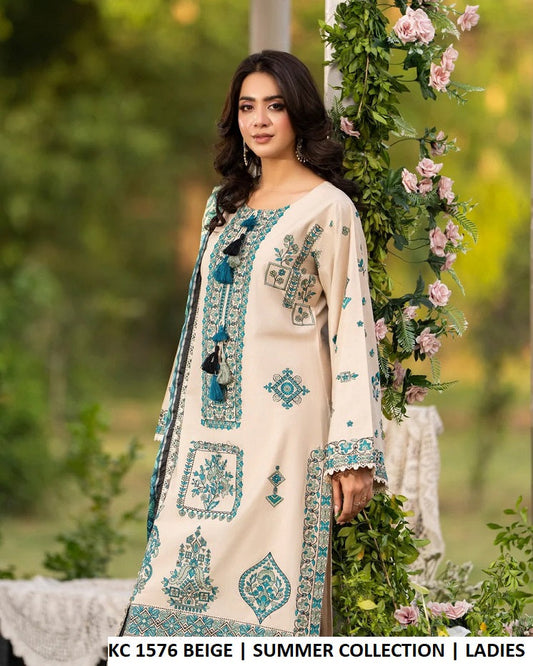 KC Sunehri 1576 Sand Beige - Sand Beige Embroidered 3-Piece Women's Ready to Wear Suit