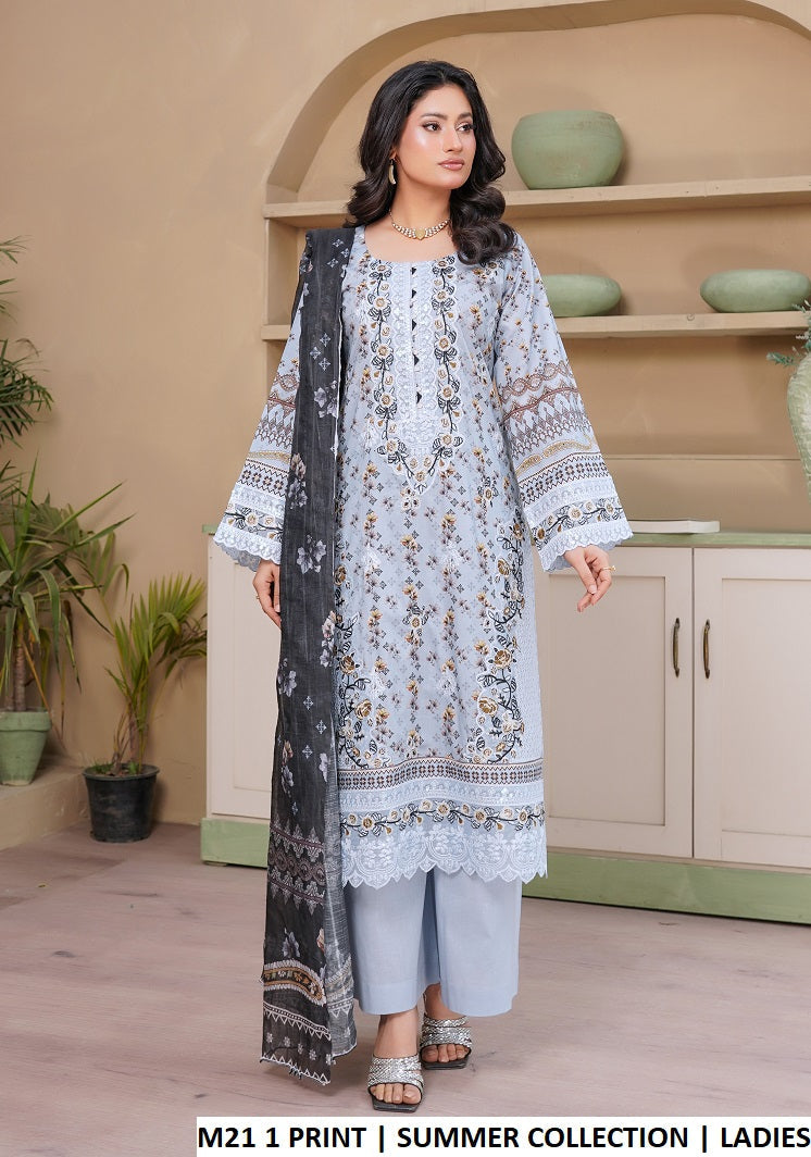 Lawn A-Line printed shirt plazo - Pakistani women's casual summer outfit with digital print dupatta front view