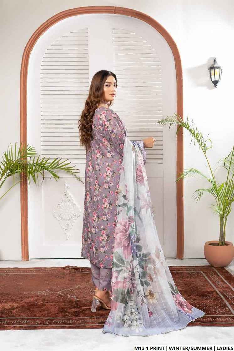 Pakistani women's lawn A-Line printed casual outfit back view