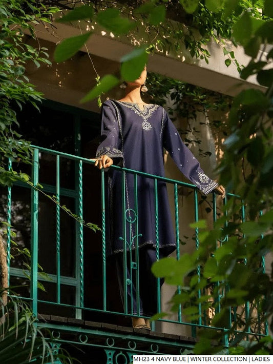 Navy blue khaddar Pakistani women's straight shirt side view