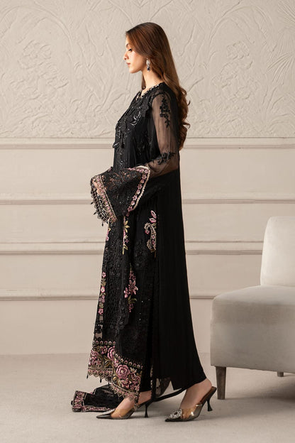 Pakistani women's black organza A-Line shirt detail view
