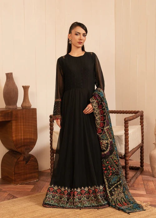Chiffon long frock ABL 3885 - Pakistani women's elegant outfit with viscose trouser front view