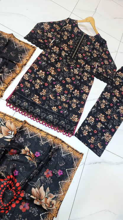 Pakistani women's lawn A-Line printed casual outfit back view