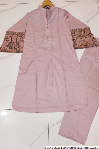 Pakistani women's lilac lawn A-Line casual shirt detail view