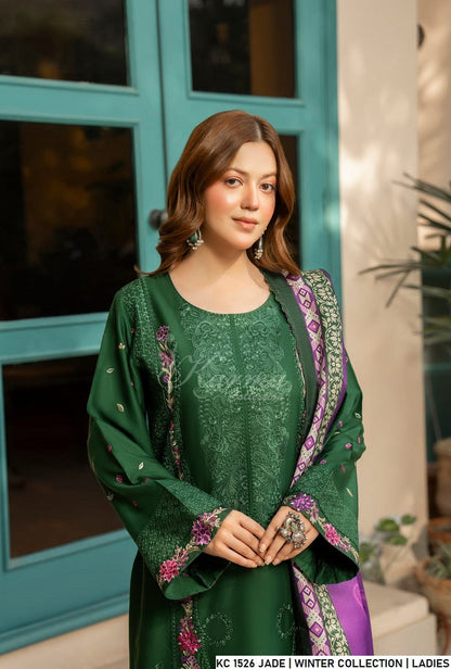 Pakistani women's jade green silk short shirt detail view