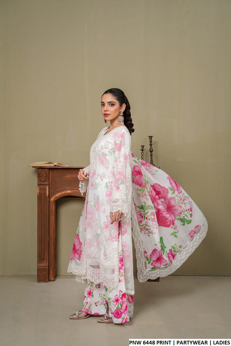 Pakistani women's chiffon printed straight shirt side view