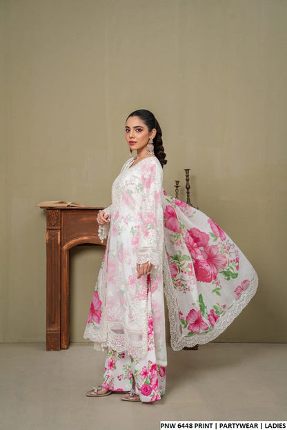 Pakistani women's chiffon printed straight shirt side view