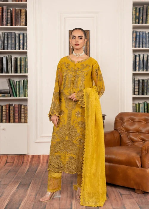 Organza A-Line shirt ABL 3984 - Pakistani women's elegant outfit with viscose trouser front view